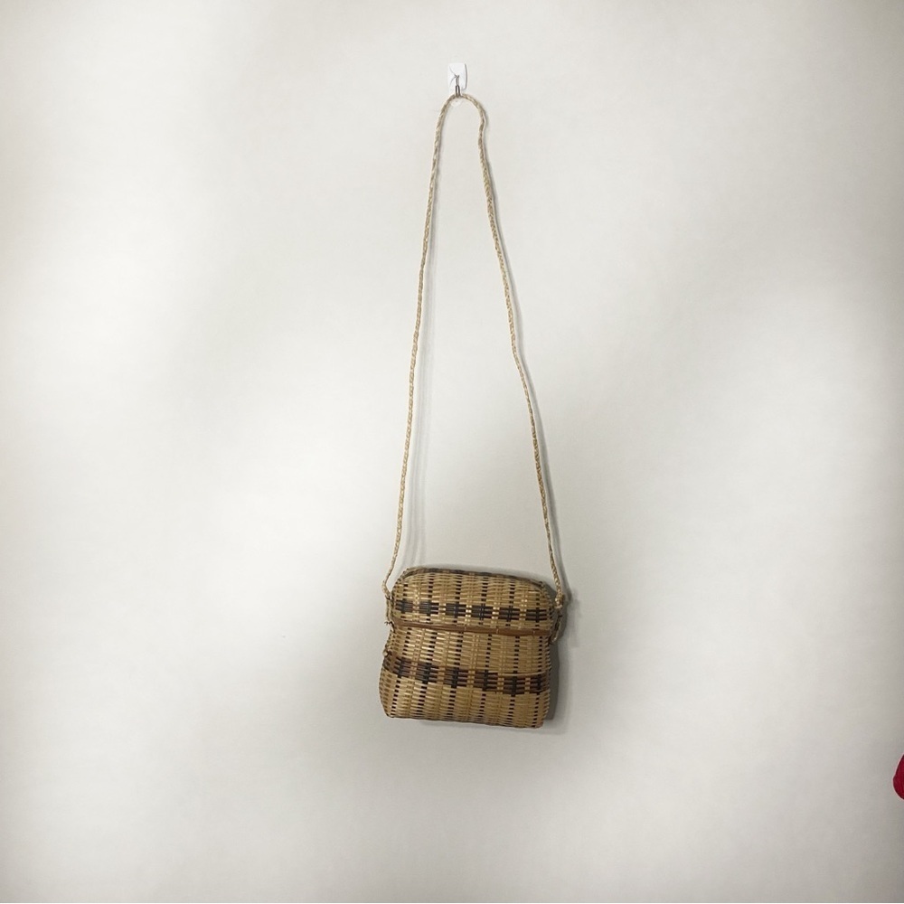 Vintage Handmade Woven Lidded Naturals Crossbody Bag